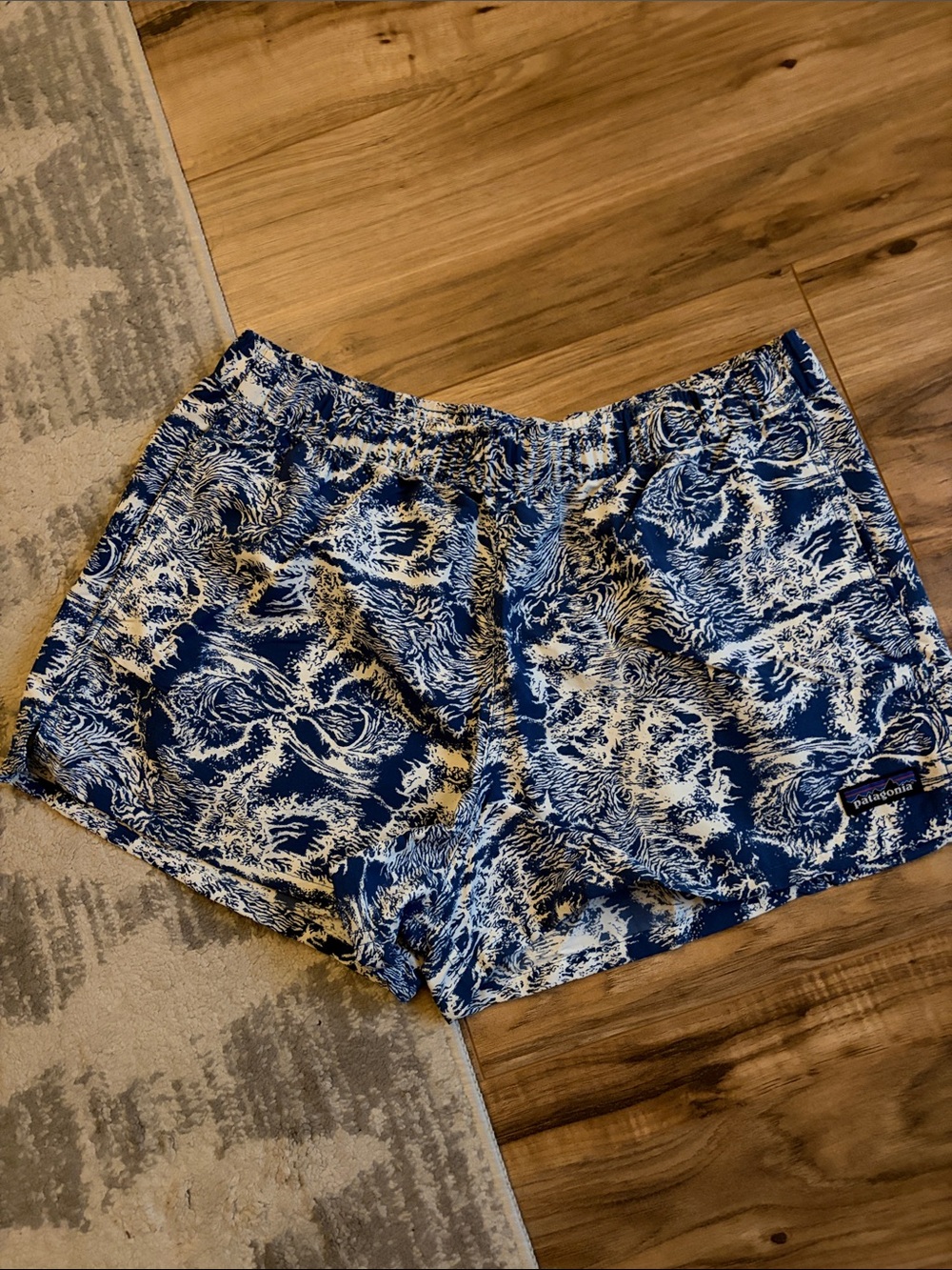 Patagonia Blue and White Printed Women's Athletic Shorts